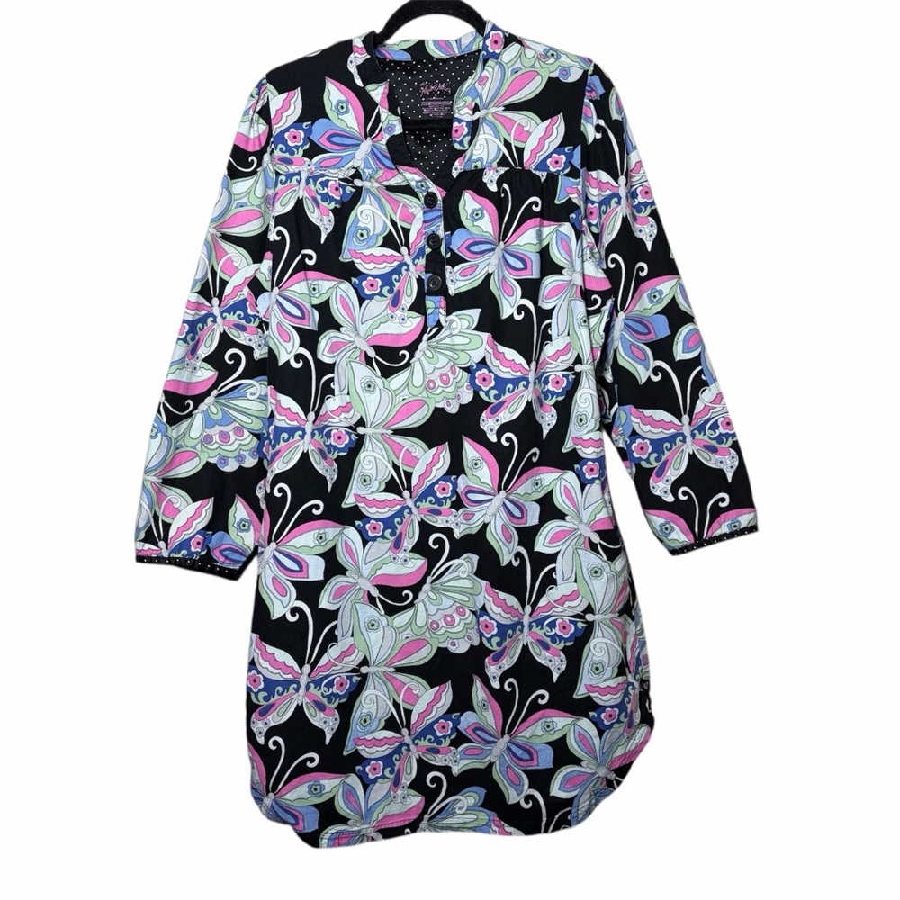 Nick & Nora Butterfly Print Cotton Nightgown Sleep Shirt Size XL